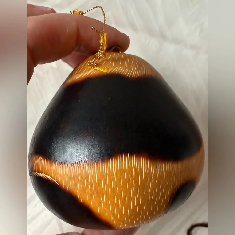 Lucuma Folk Gourd Art Panda Christmas Ornament Made Peru Handcrafted